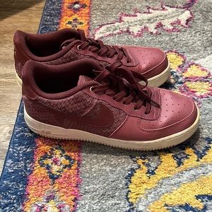 Nike AF1 maroon and gold snakeskin